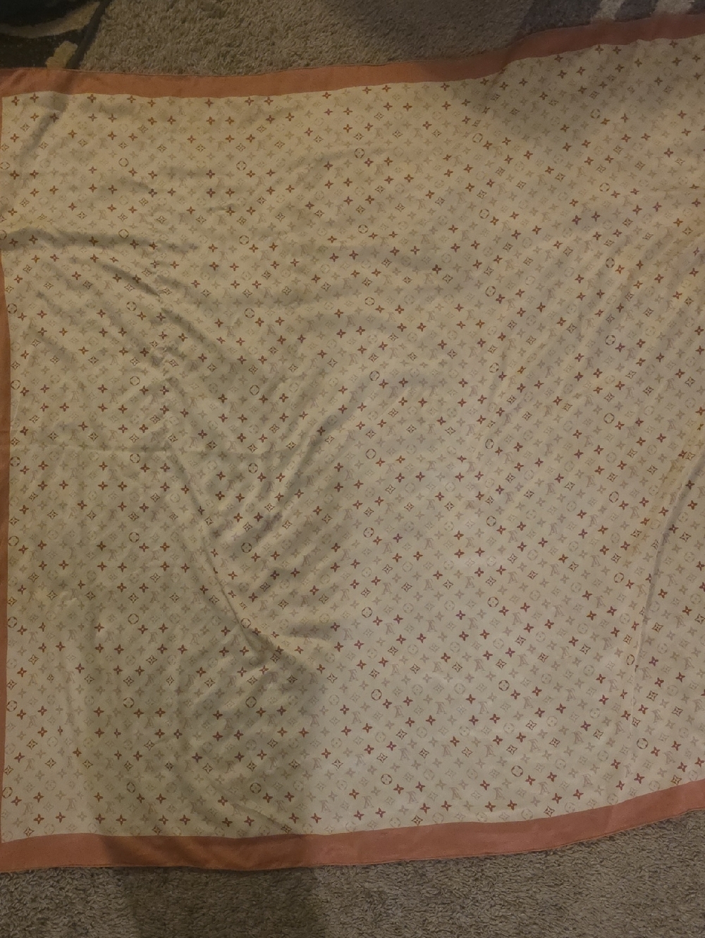 Louis Vuitton Cream Blanket with Pink Border and Monogram Motif Silk